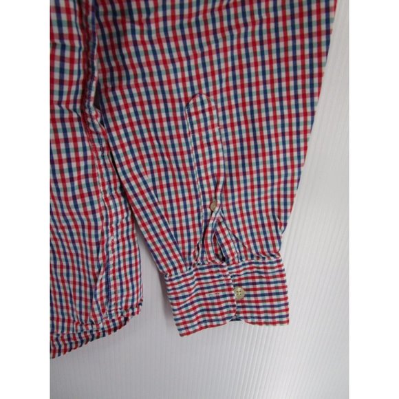 J Crew Shirt Medium Red Button Up Tailored Plaid Preppy Collared Woven - Picture 3 of 10